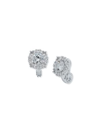 Silver Anne Klein Silver-Tone Crystal Pave Clip Earrings | LNZSX18210